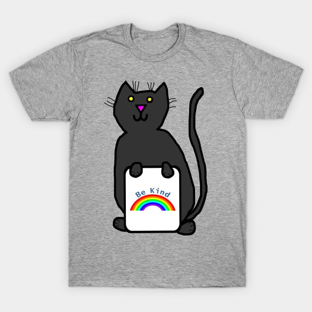 Cute Cat says Be Kind with Rainbow T-Shirt by ellenhenryart